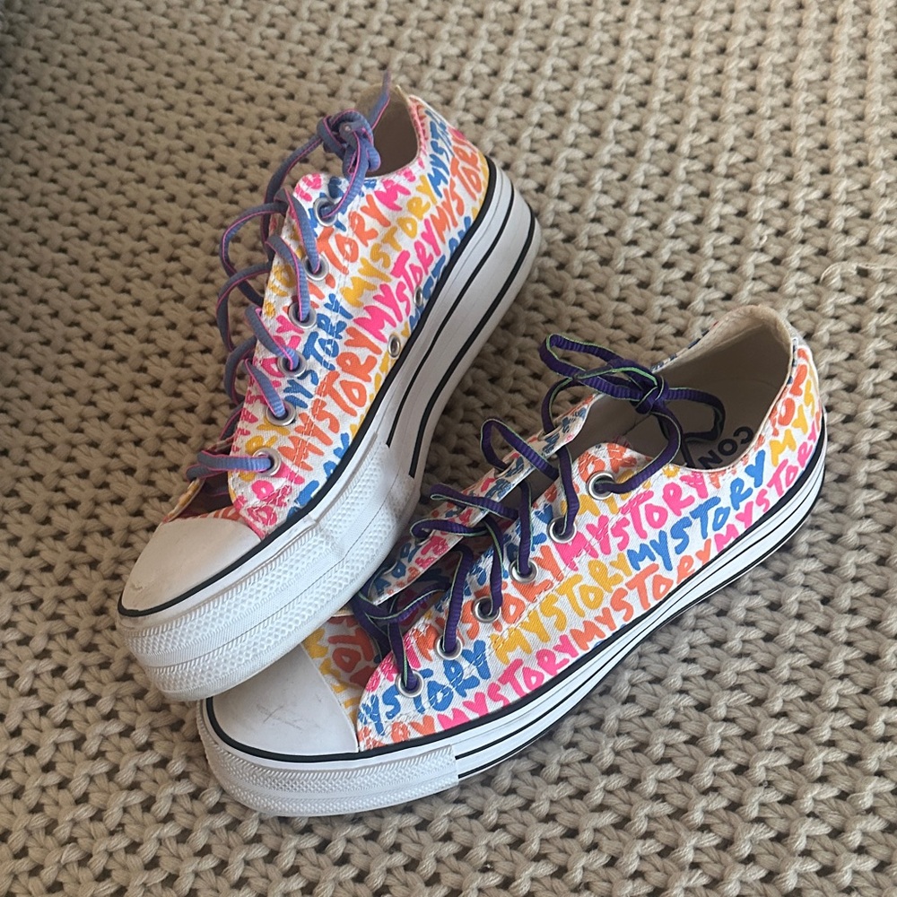 Converse Colorful “My Story”  Text Sneakers with Purple Laces